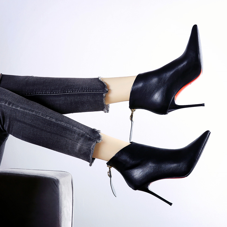 Women's Winter Fleece-Lined Short Boots with Platform, Pointed Toe Ultra High Heel Fashion Boots 2023 - Image 2