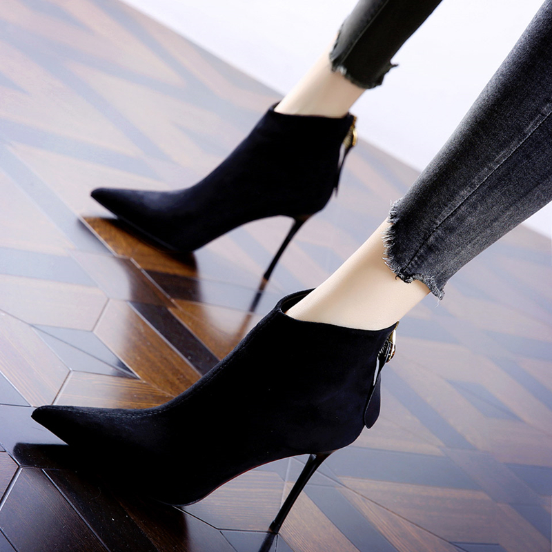 Elegant Slim Pointed Toe High Heel Ankle Boots 2023 Autumn Winter New Arrival Evening Dress Thin Heel Women's Short Boots