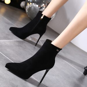 Women's Pointed Toe Martin Boots 2023 New Winter Fur Lined High Heel Slim Boots