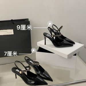 2025 Spring Summer New Pointed Toe Black Thin High Heel Chain Chanel Style Queen High Heels 35-40