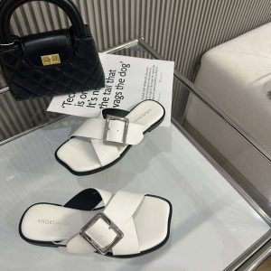 Korean Style Square Toe Flat Sandals Slippers for Women Open Toe French One-Strap 2025 New