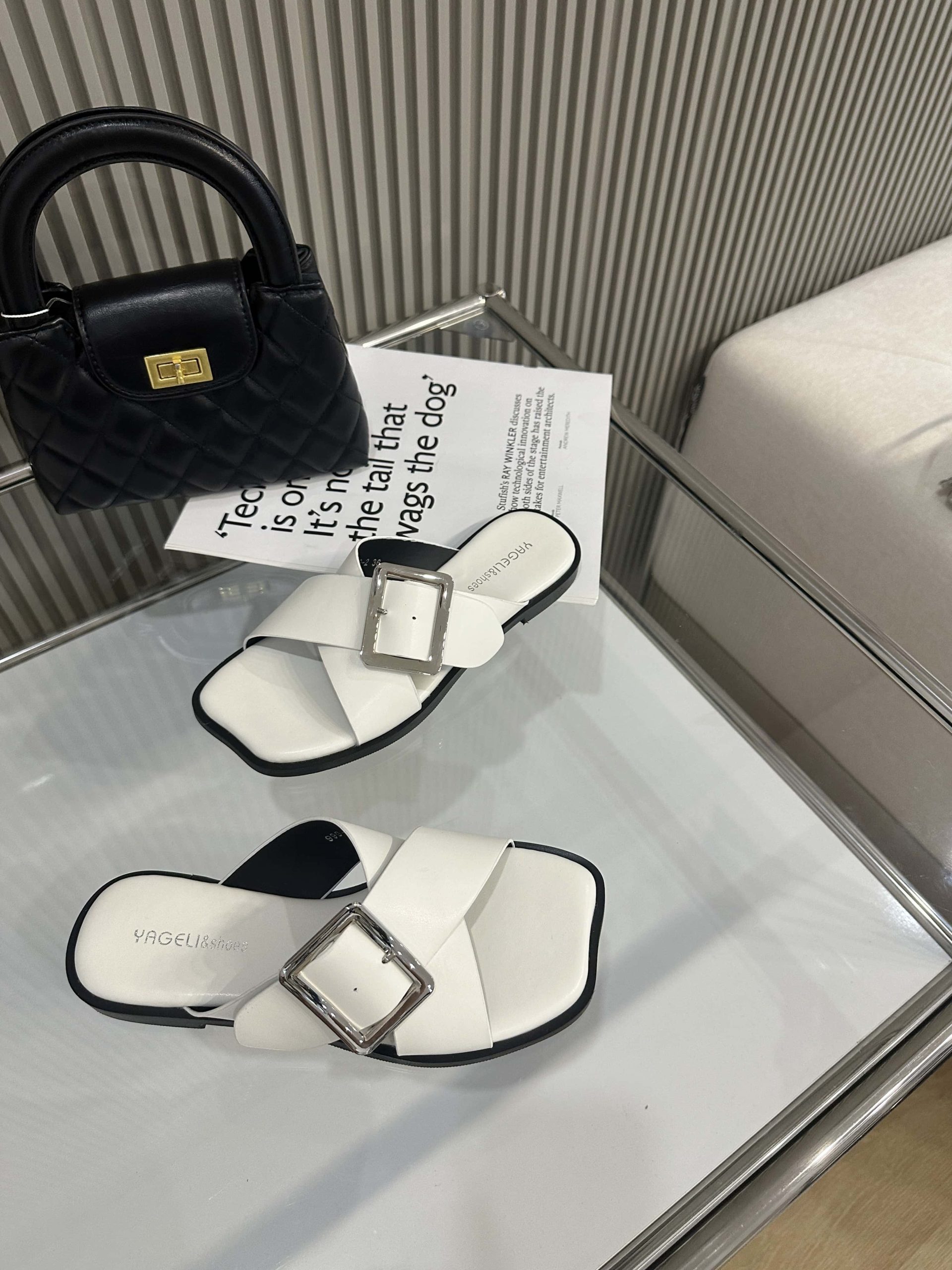 Korean Style Square Toe Flat Sandals Slippers for Women Open Toe French One-Strap 2025 New