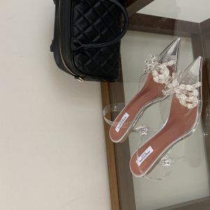 2025 Rhinestone Bow Transparent Crystal High Heel Sandals Fairy Pointed Toe Women Shoes 35-40