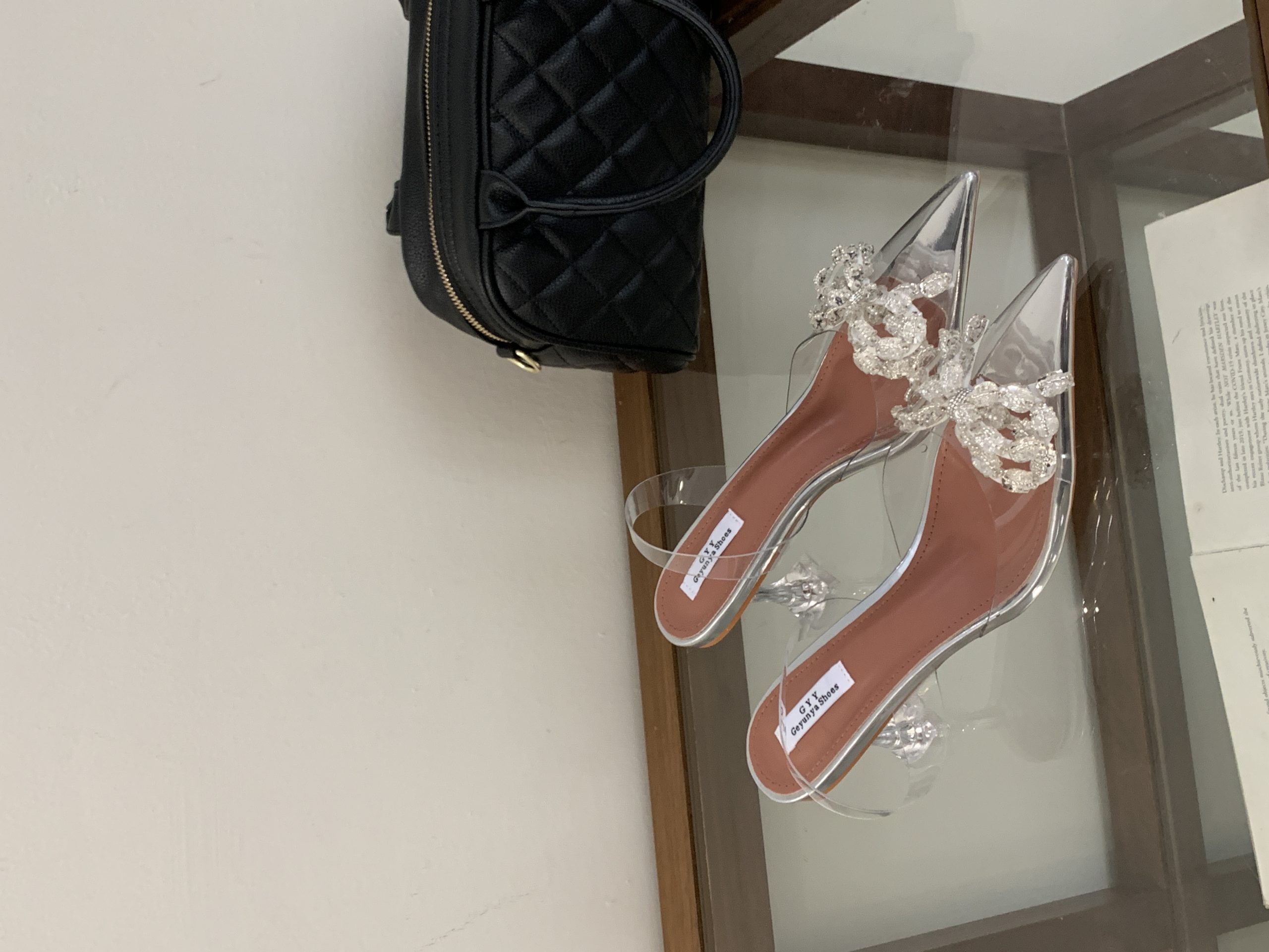 2025 Rhinestone Bow Transparent Crystal High Heel Sandals Fairy Pointed Toe Women Shoes 35-40