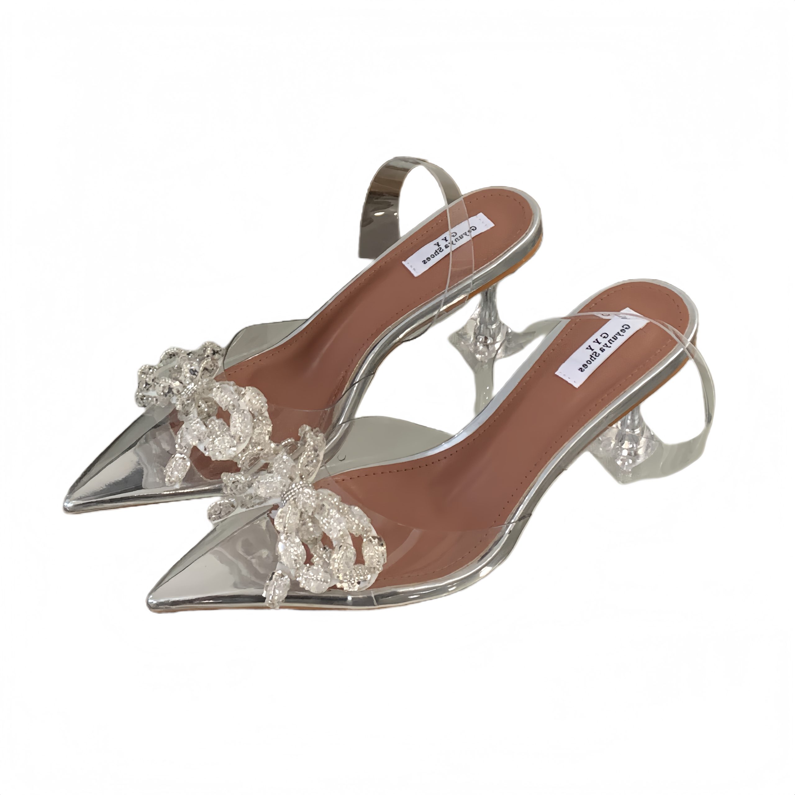 2025 Rhinestone Bow Transparent Crystal High Heel Sandals Fairy Pointed Toe Women Shoes 35-40 - Image 5
