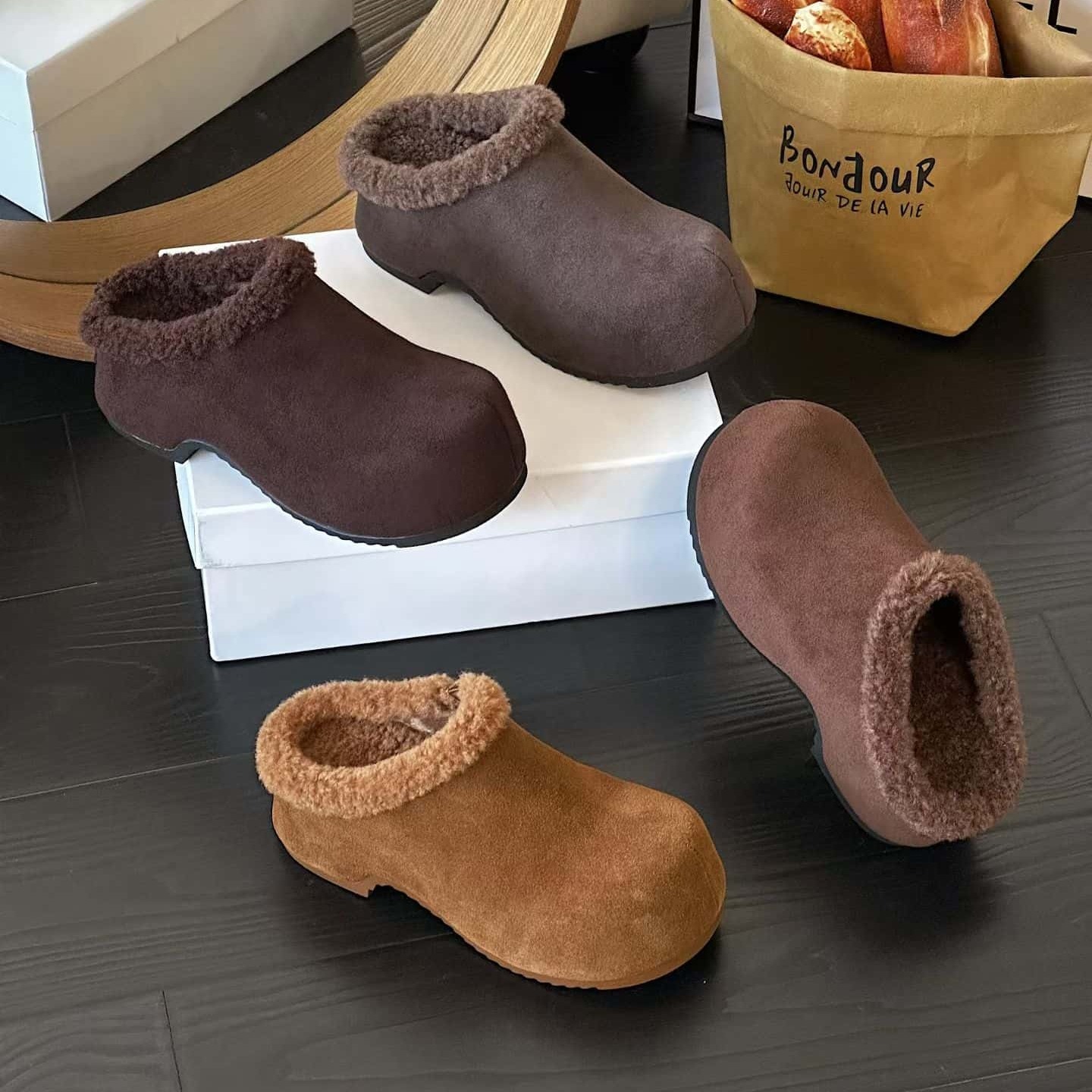 Yageli Women's Closed-Toe Slippers 2025 Autumn Winter Warm Fleece-Lined Non-Slip Round Toe Flat Heel - Image 5