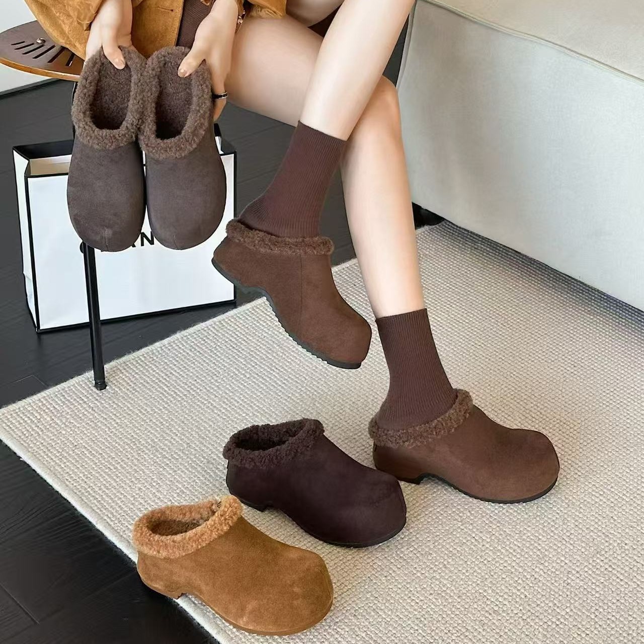 2025 New Women's Winter Slippers with Hidden Heel, Closed Toe, Faux Fur Lining, Thick Sole, Slip-On - Image 5